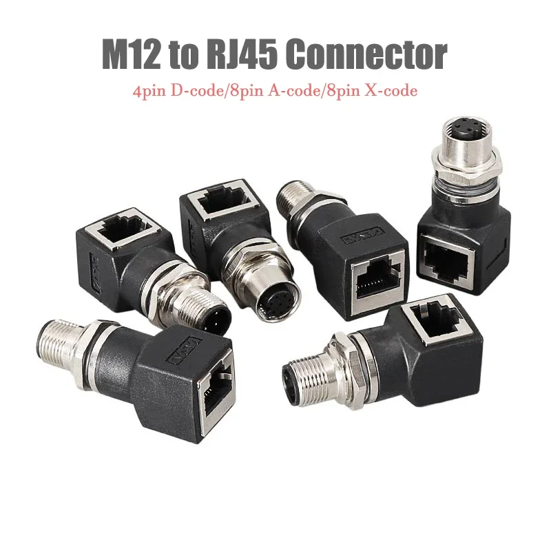 M12 Aviation Plug Socket Male Female M12 4Pin 8Pin A/D/X Type to RJ45 Connector Sensor Waterproof Ethernet Adapter with Cable