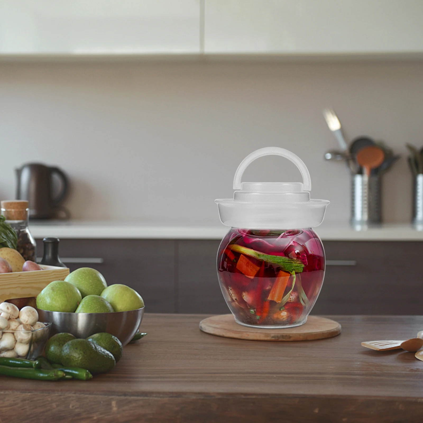 

6Pcs Plastic Sealed Pickle Storage Jar Fermenting Tank Raised Mouth Crisp Kimchi Container Household Pickling Jar