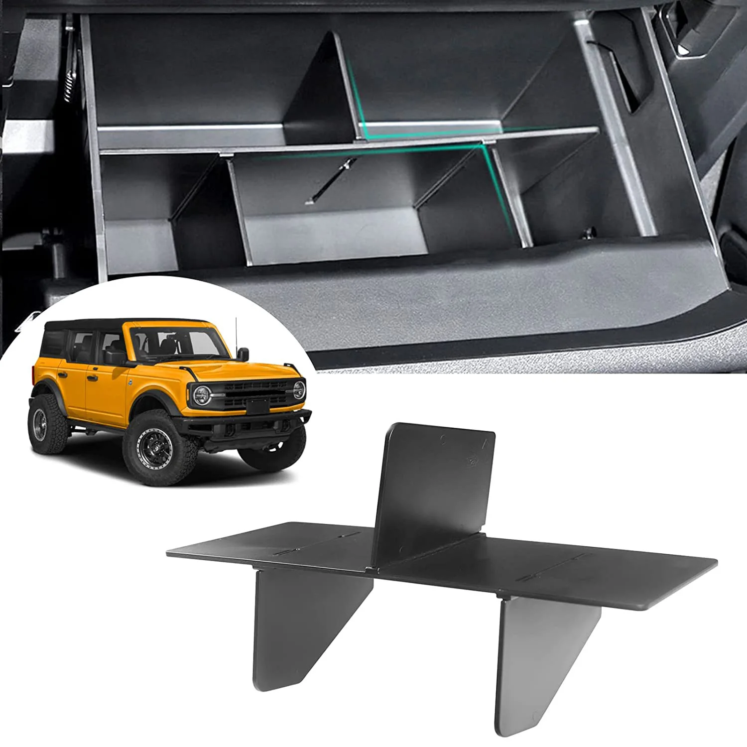 

Glove Box Divider Organizer for Ford Bronco 2021 2022 2/4-Door ABS Center Console Insert Storage Tray Box