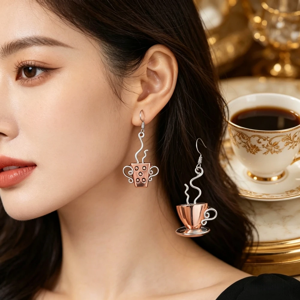 1 Pair, Retro Two-Tone Coffee Cup Earrings, Earrings for Women's Daily Decoration