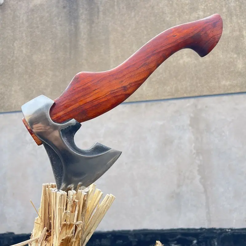 Rosewood High-manganese Steel Forged Tactical Axe Convenient Outdoor Camping Chopping Firewood Emergency EDC Tool