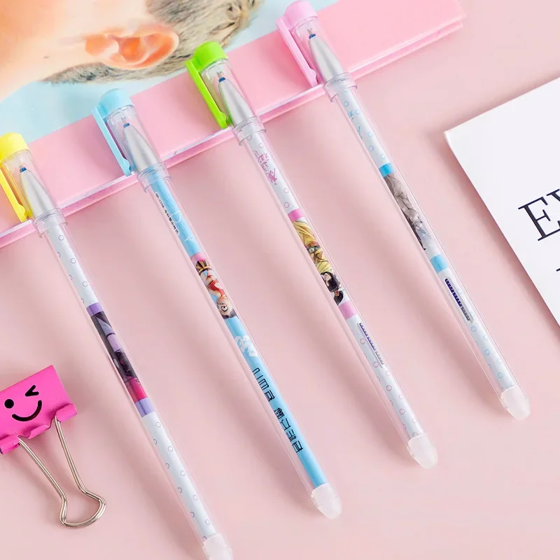 50PCS Creative Candy-Colored Transparent Rod Erasable Pen Blue Core Primary School Erasable Gel Pen Kawaii School Supplies B