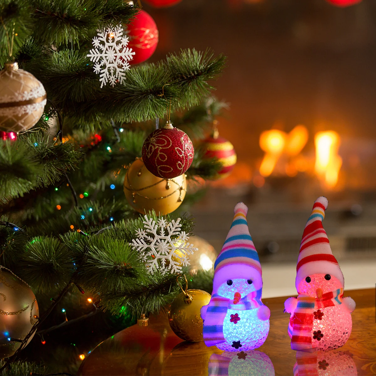 

2 Pcs Glowing Snowman Star for Christmas Tree Topper Xmas Night Light Crystal Snowmen Lamp LED