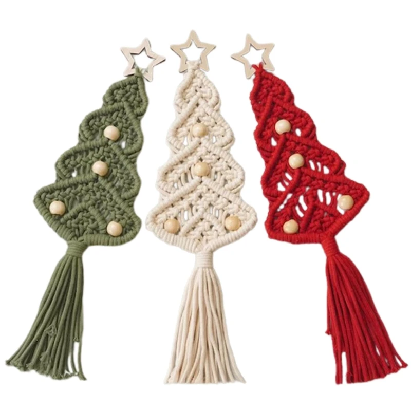 Christmas Tree DIY Material Pack Bohemian Tassels Wall Hanging XmasTree Macrames Handwork Kits for Home Decorations