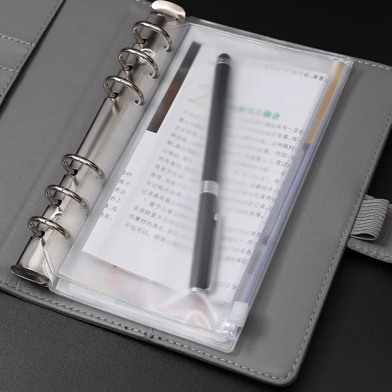 A6 12PCS Binder Pockets Binder Zipper Folders for 6-Ring Notebook Binder Waterproof PVC Leaf Pouch Document Filing Bags
