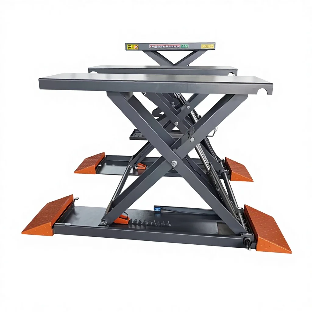 High-quality Yishun 3.5T 1.4-meter Electric-Hydraulic Drive Automatic Scissor-type Car Lift 2-cylinder Hydraulic Scissor