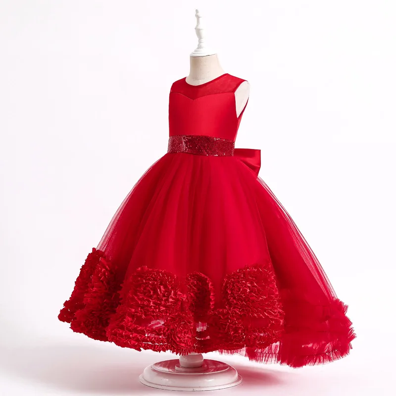 HETISO Princess Dress for Girls Children's Evening Gown Tutu Flower Wedding Party Prom Trailing Frock 10 12 Years Spring