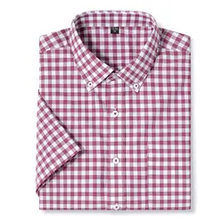 Summer new short sleeve 100% cotton plaid Oxford men's breathable business casual all-fit shirt free ironing high quality