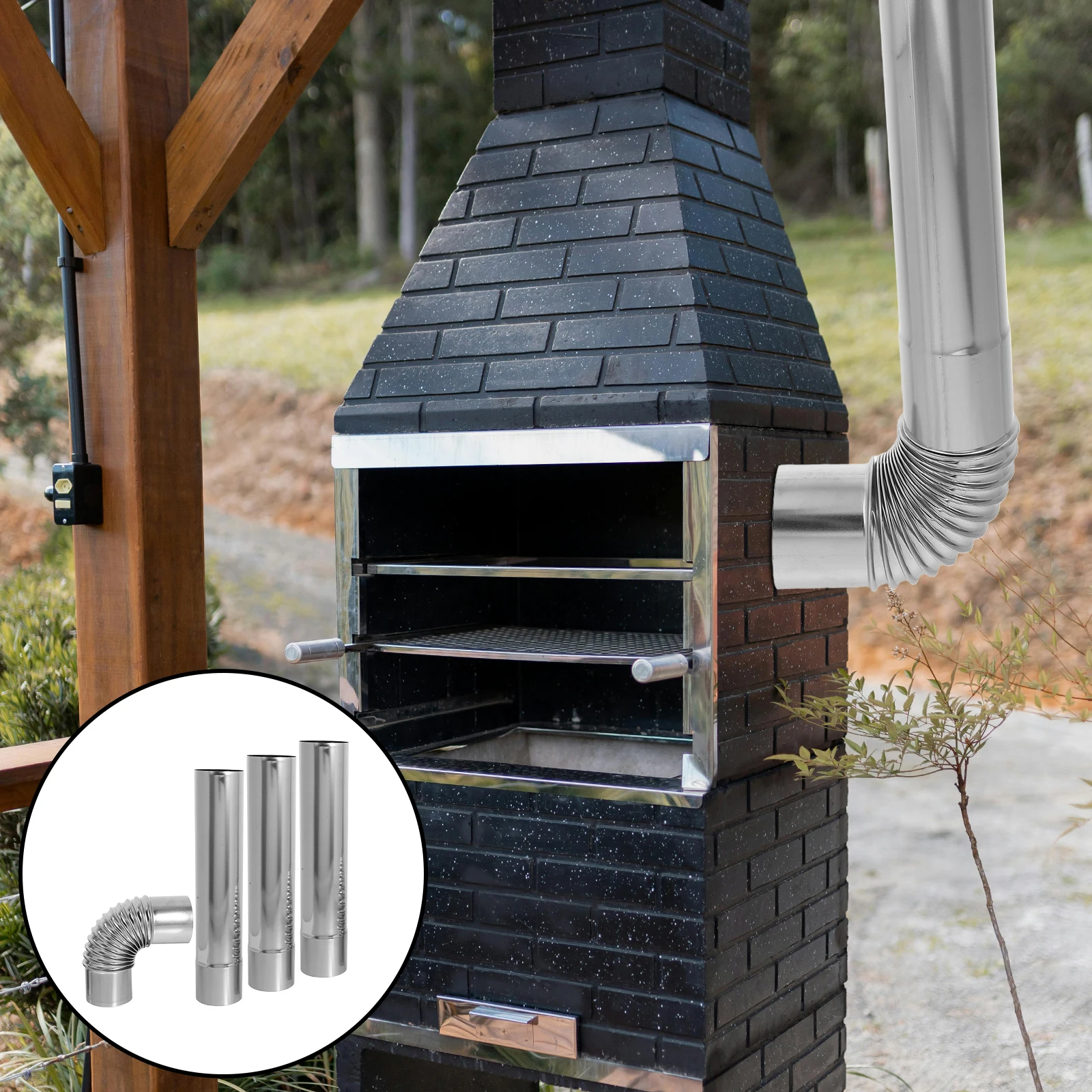 

3 pcs Stainless Steel Exhaust Pipe 90° Elbow Adapter Straight Chimney Flue Tube Vent Durable Easy Install Suitable Gas