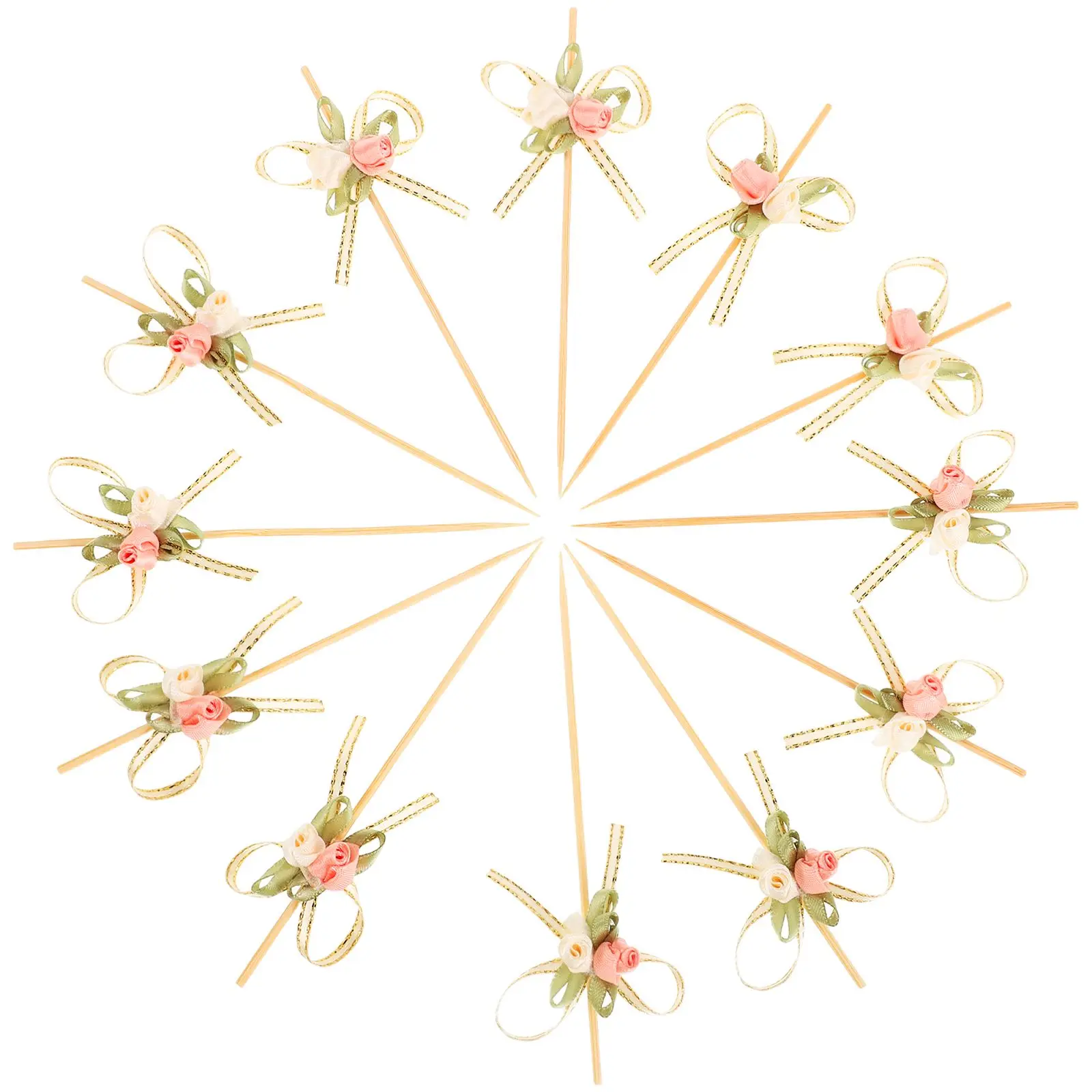 

100pcs Fruit Stick Tooth Picks Mini Skewers Disposable Bow Decorative Picks for Cake Dessert Appetizers Party Wedding