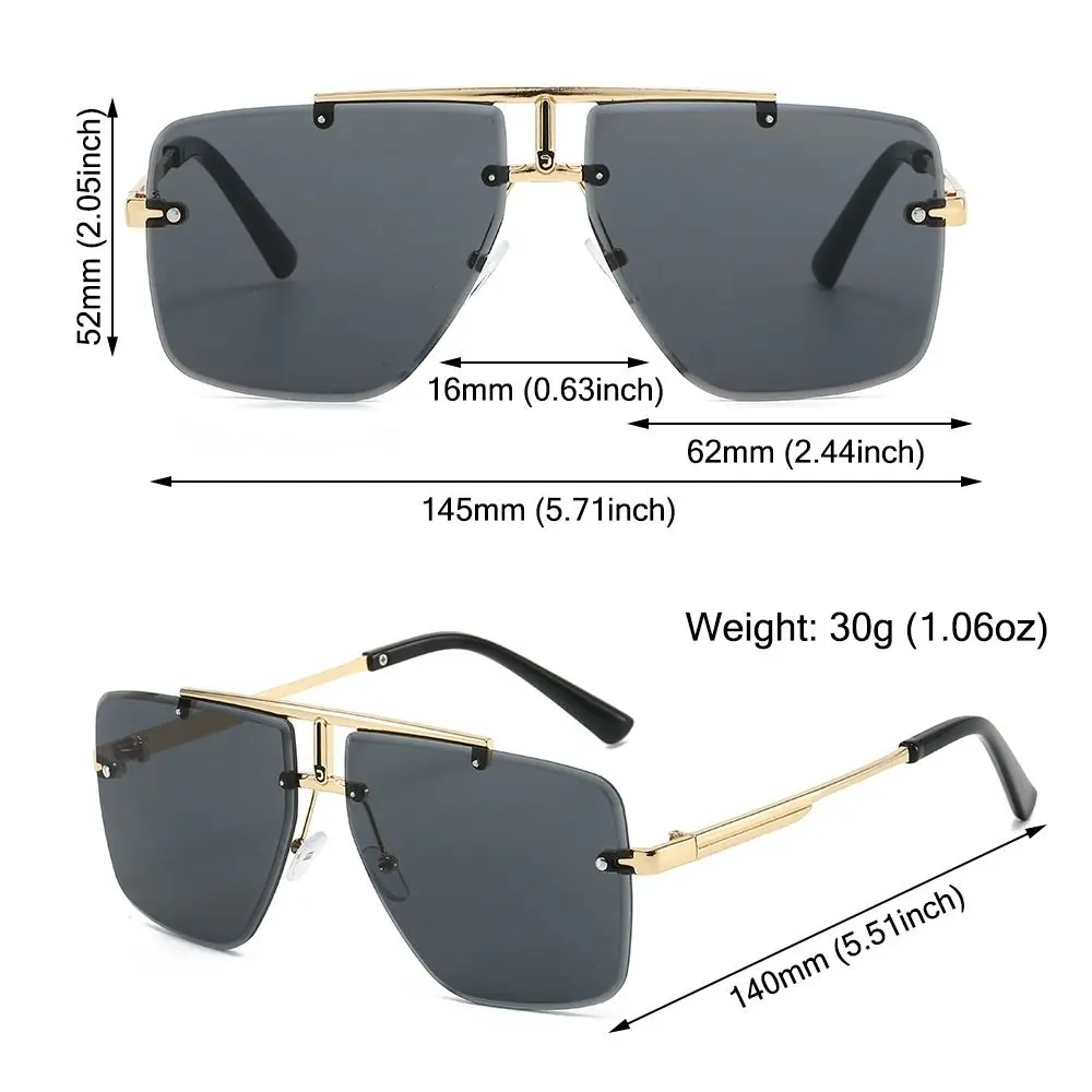 Oversized Double Bridge Sunglasses Frameless Square Frame Men's Shades UV Protection Rimless Street Shooting Eyewear