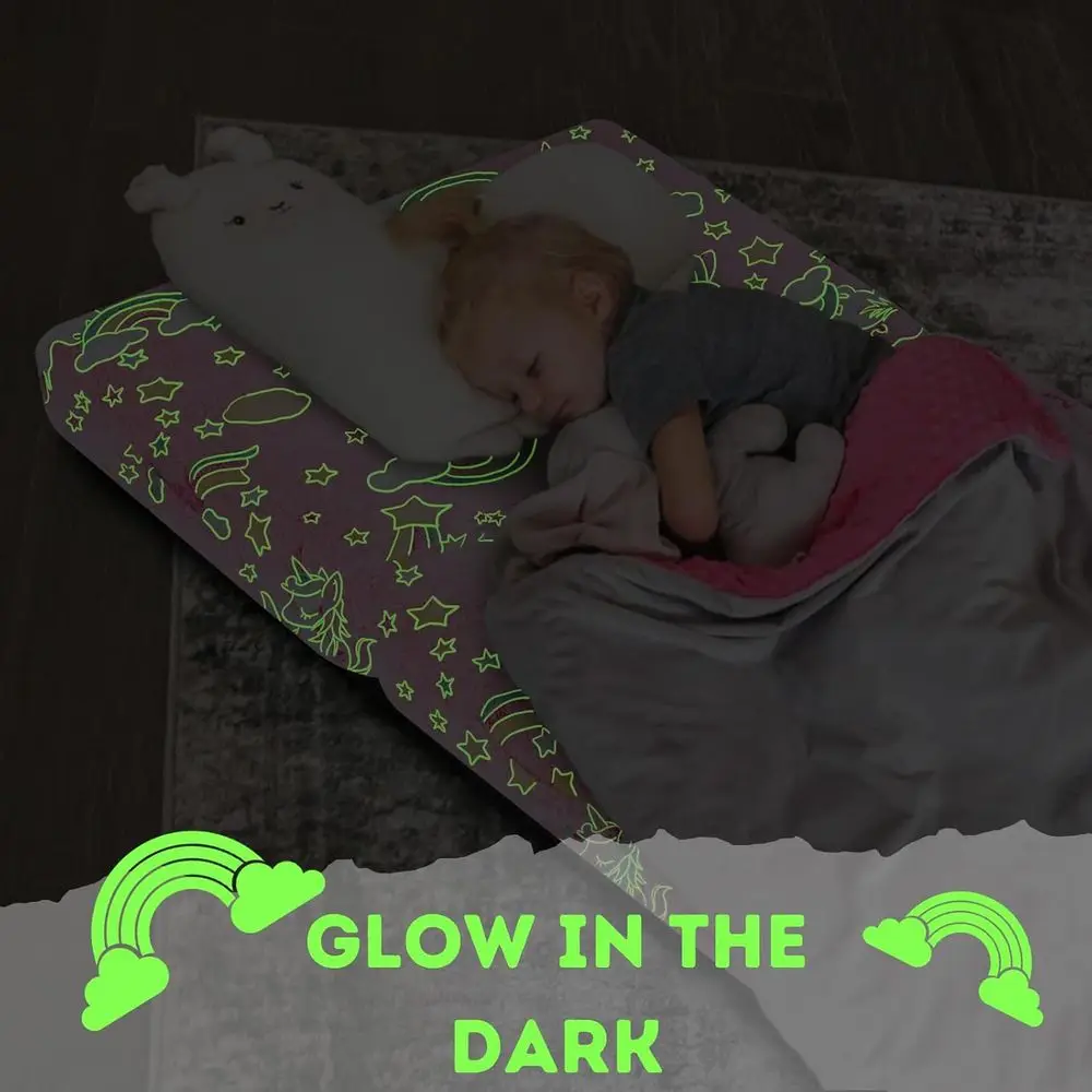 휴대용 핑크 유니콘 접이식 매트리스, 유아 낮잠 매트, 데이케어 수면용 푸톤, 57x22 인치