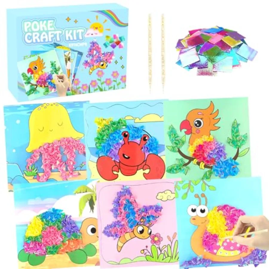 

Poke-in Fun Art Fabric Craft, Animals Theme, Mess Free 'Paper Craft Kits, Arts and Crafts for,Art Activity Birthday Christmas G