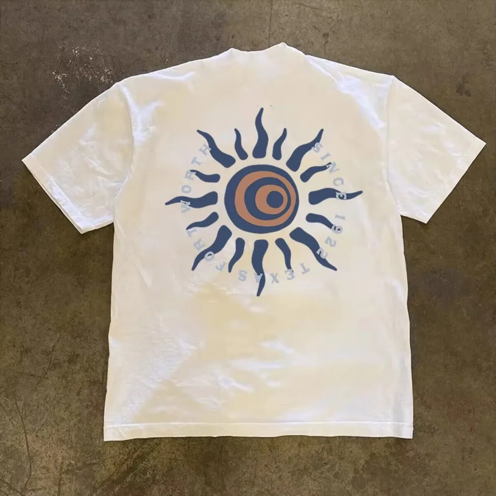 

2025 New Pure Cotton Print Letter Circle Super Elastic Casual Short Sleeved Men's Daily Party Home Social T-Shirt