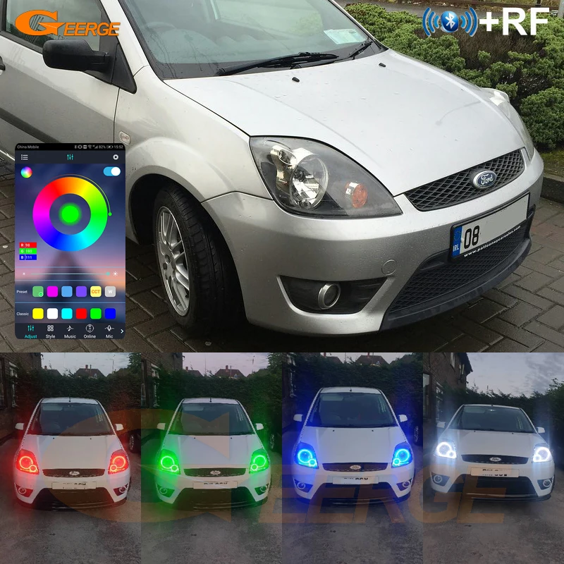 For Ford Fiesta Facelift Mk6.5 2005 2006 2007 2008 BT App RF Remote Control Multi-Color Ultra Bright RGB LED Angel Eyes Kit