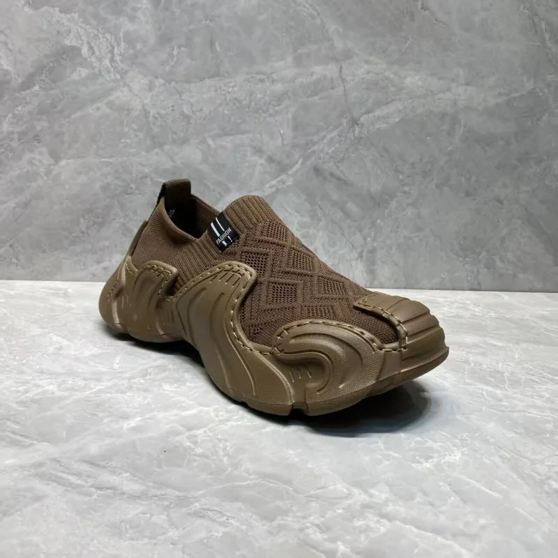 

Men's Breathable Mesh Platform Sneakers, Soft Sole Slip-On Casual Shoes Lightweight Non-Slip Walking Flats for Seasons & Work