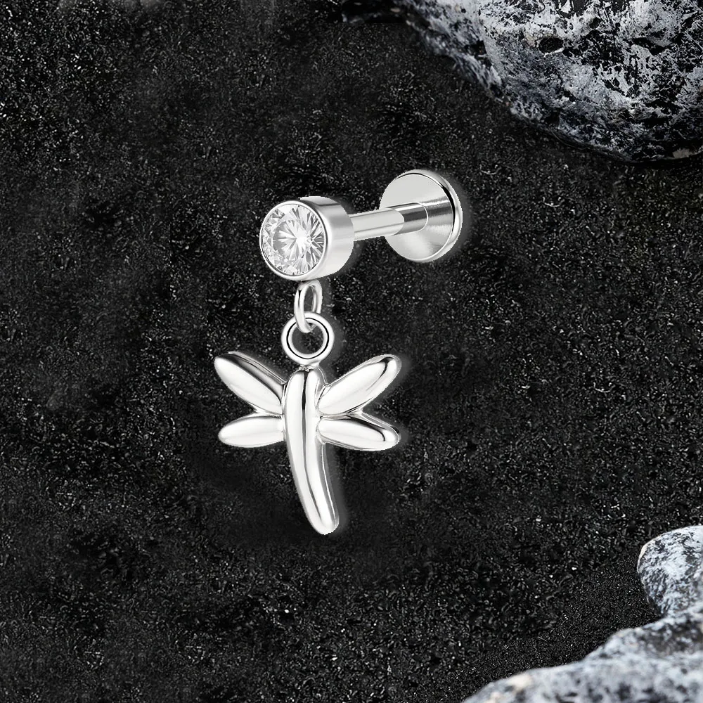 1 قطعة الفولاذ المقاوم للصدأ ثقب الجسم مطعمة الزركون قلادة اليعسوب بسيطة شخصية الشفاه مسمار الشفاه الدائري