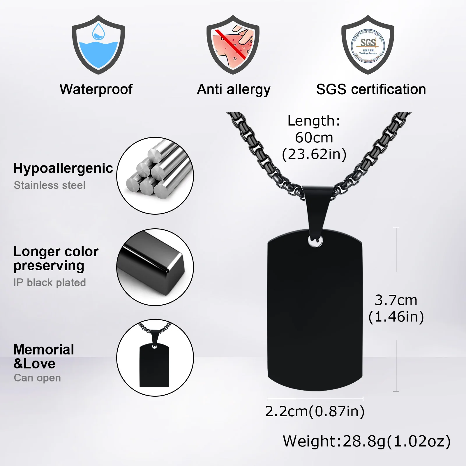 Vnox Herren Edelstahl Anhänger Halskette, Dog Tag Pfeil Gitarre Gedrehter Stab Kastenkette, Punk Herrenschmuck Geschenk für Männer Alltagskleidung – Detail 8
