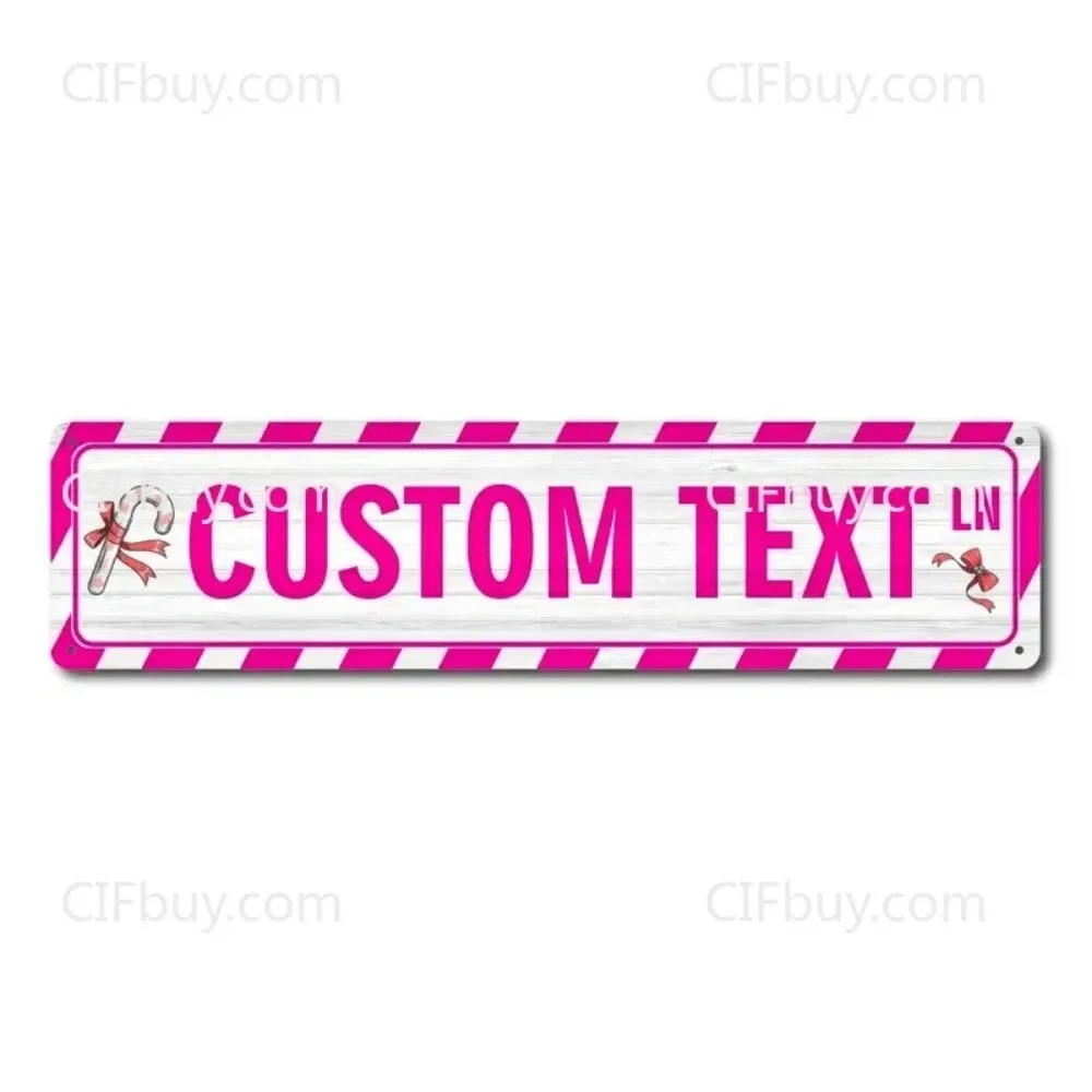[CIFbuy][2D Flat] Personalized Candy Cane Metal Sign,Custom Text Pink Striped Home Wall Decor (Only For Decoration)