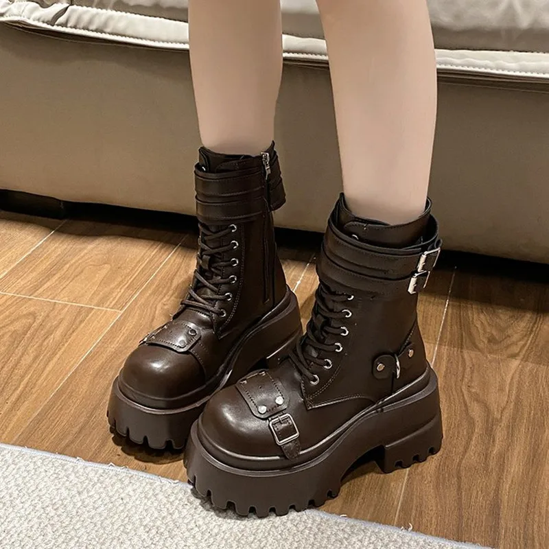 شتاء 2026 جديد إمرأة موضة منتصف أنبوب الأحذية البريدي عالية منصة حذاء بكعب ويدج جديد المرأة موضة بلون التمهيد بوتاس دي Mujer #4