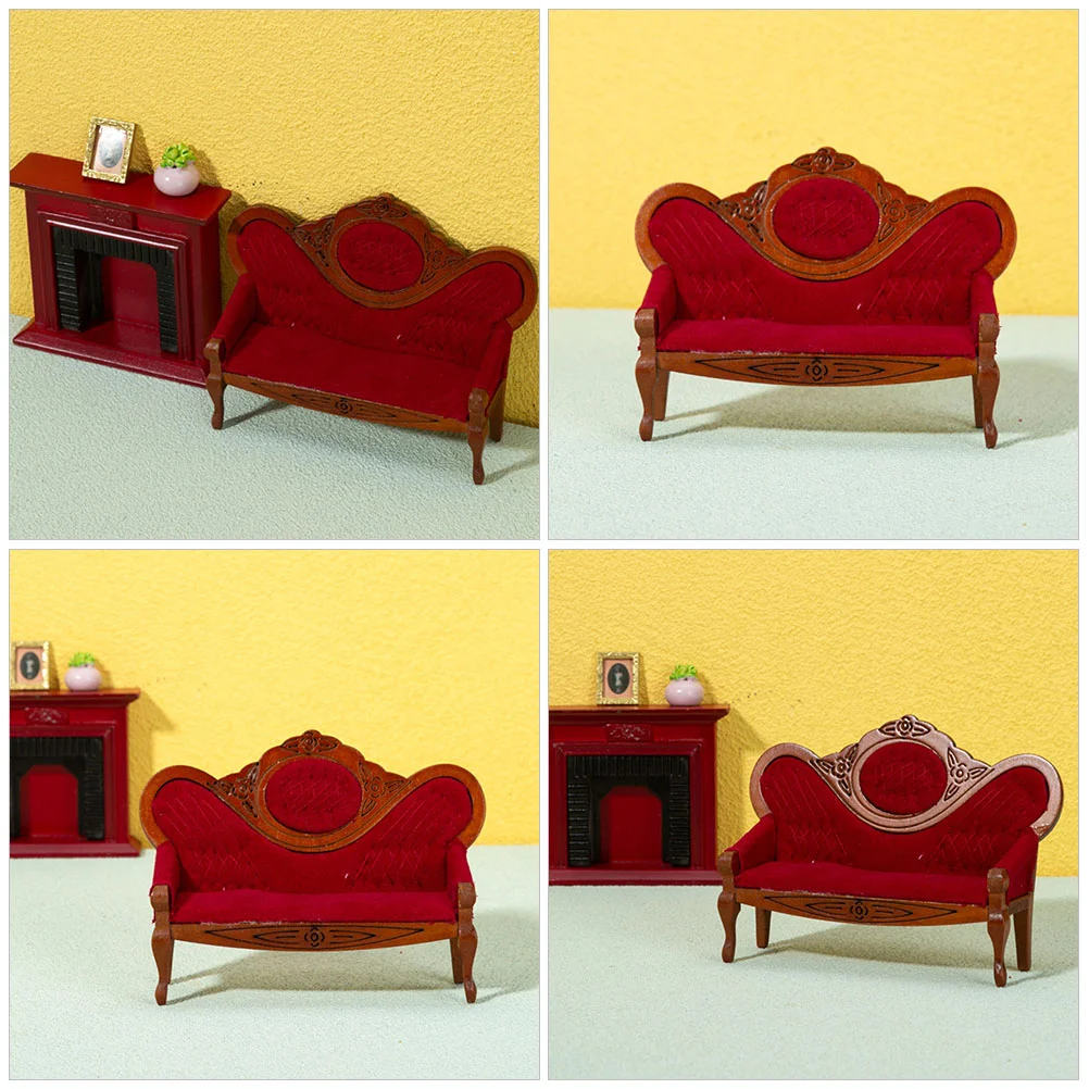 3 pçs sofá pêssego poltrona móveis em miniatura casa delicado sofá decorativo vermelho acessórios de decoração