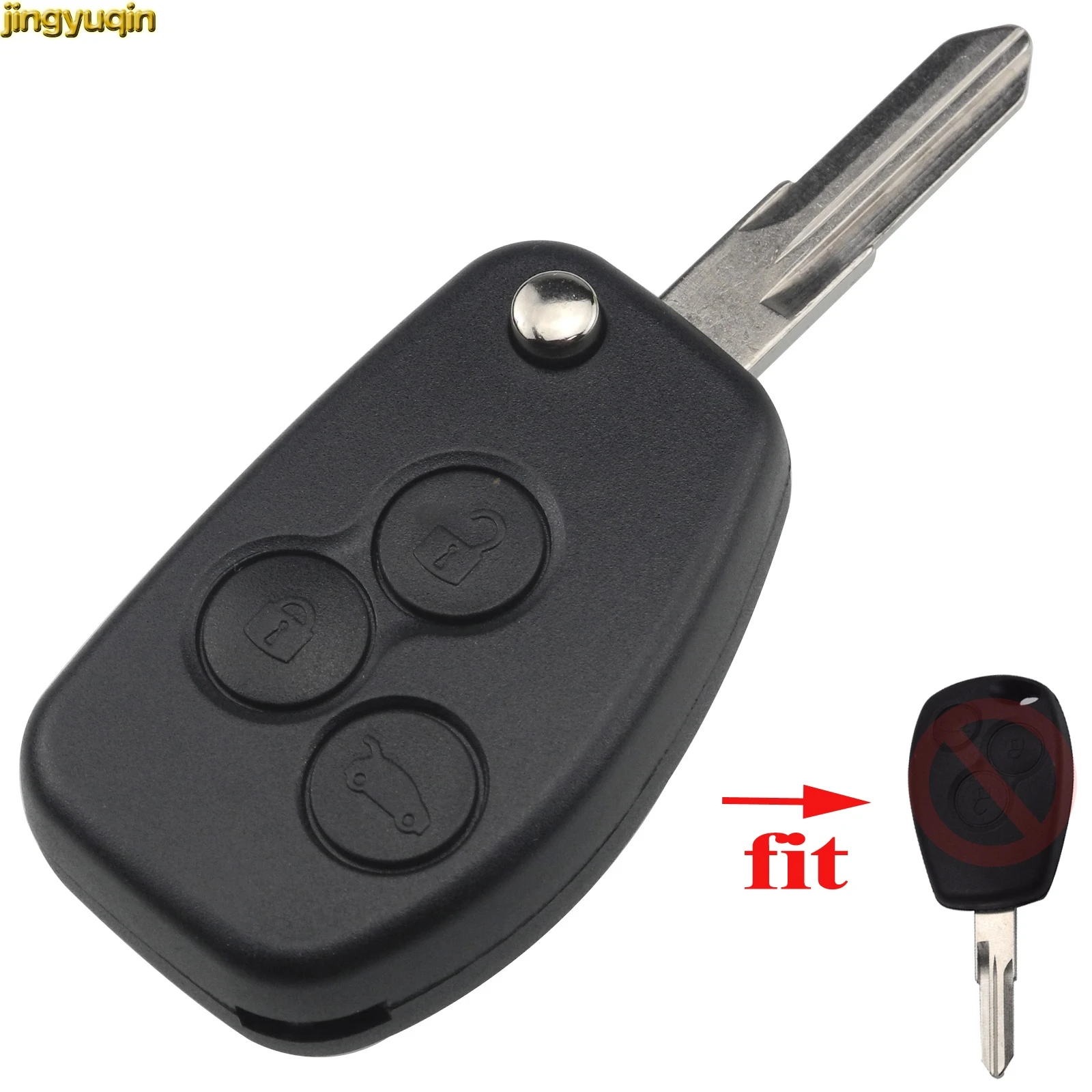 Jingyuqin 3 Button Remote Folding Flip Car Key Case Shell Replacement for Renault Kangoo Dacia Logan Clio Sandero VAC102 Key Fob