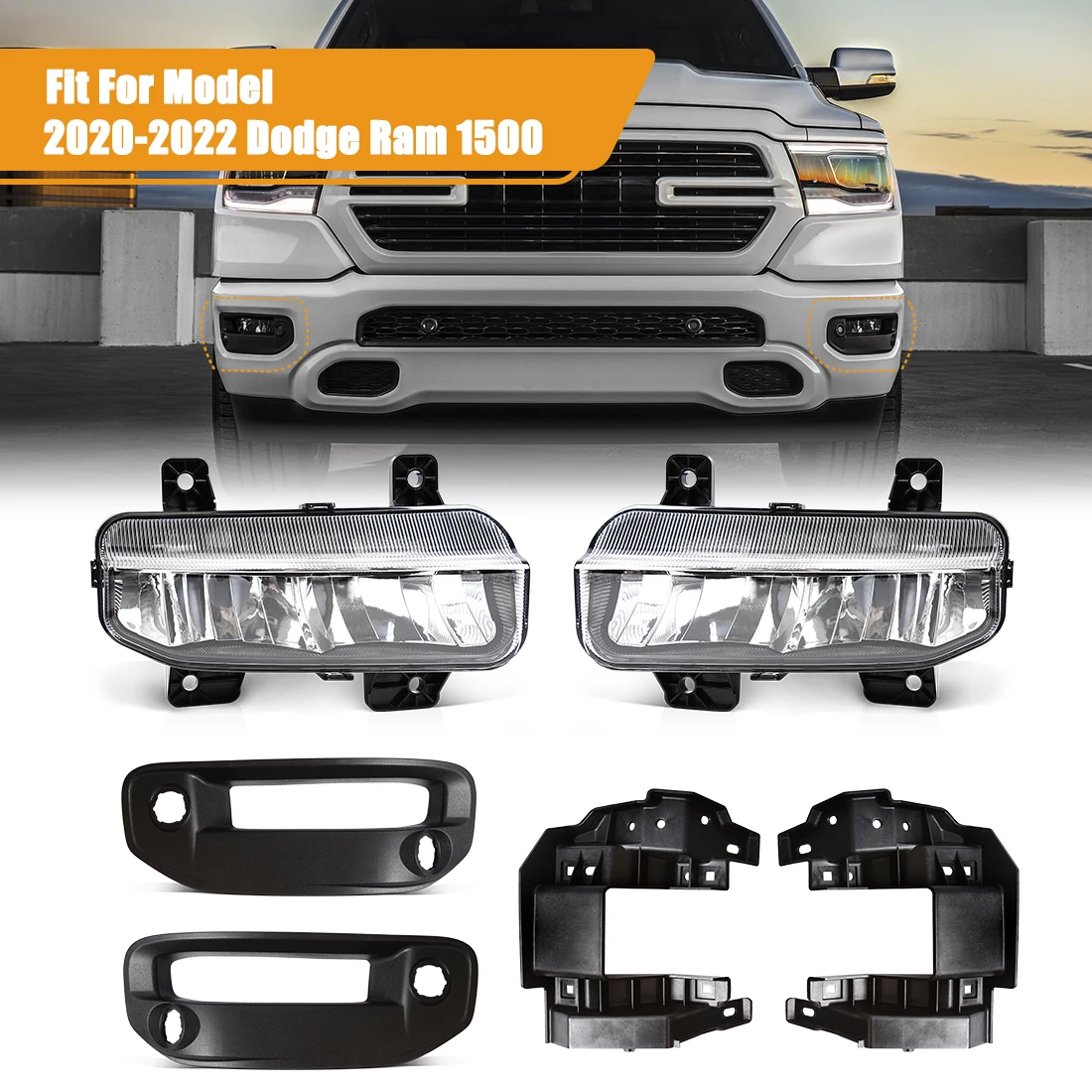 

Передний противотуманный фонарь для Dodge Ram 1500 2500 3500 2019 2020 2021 2022, комплект автомобильных противотуманных фар и дневных ходовых огней, аксессуары для автомобиля
