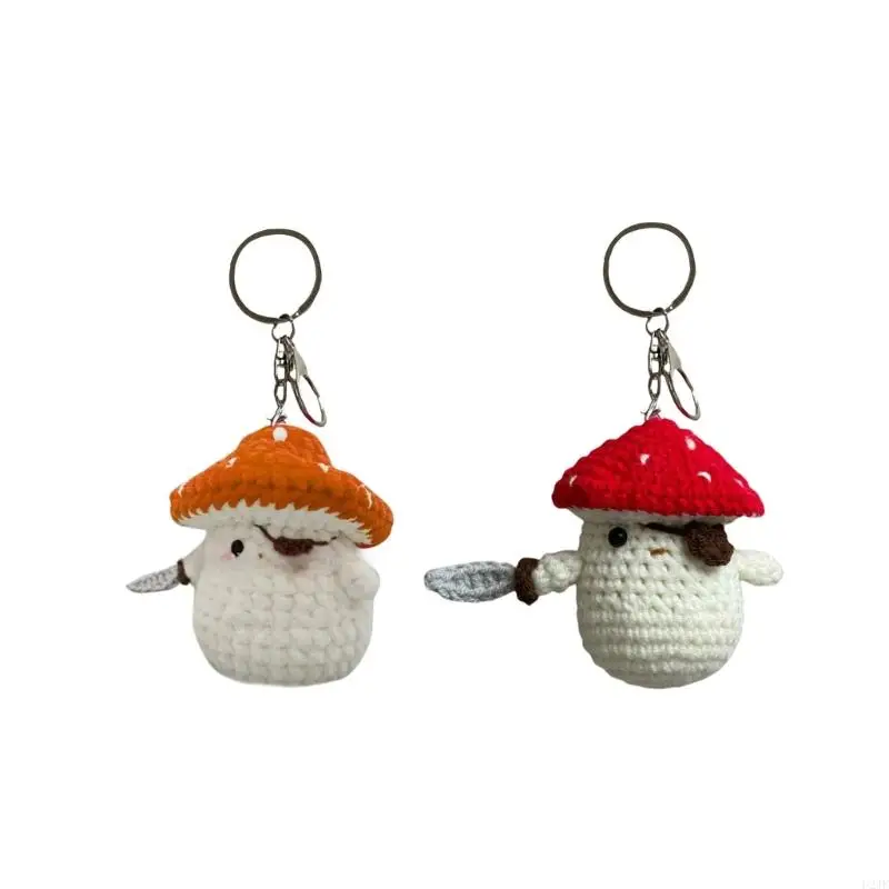 U2JF Crochet Mushroom Pirate Keychain Crochet Keyring Soft Cotton Yarn Handmade Amigurumi for Bag and Phone Decoration