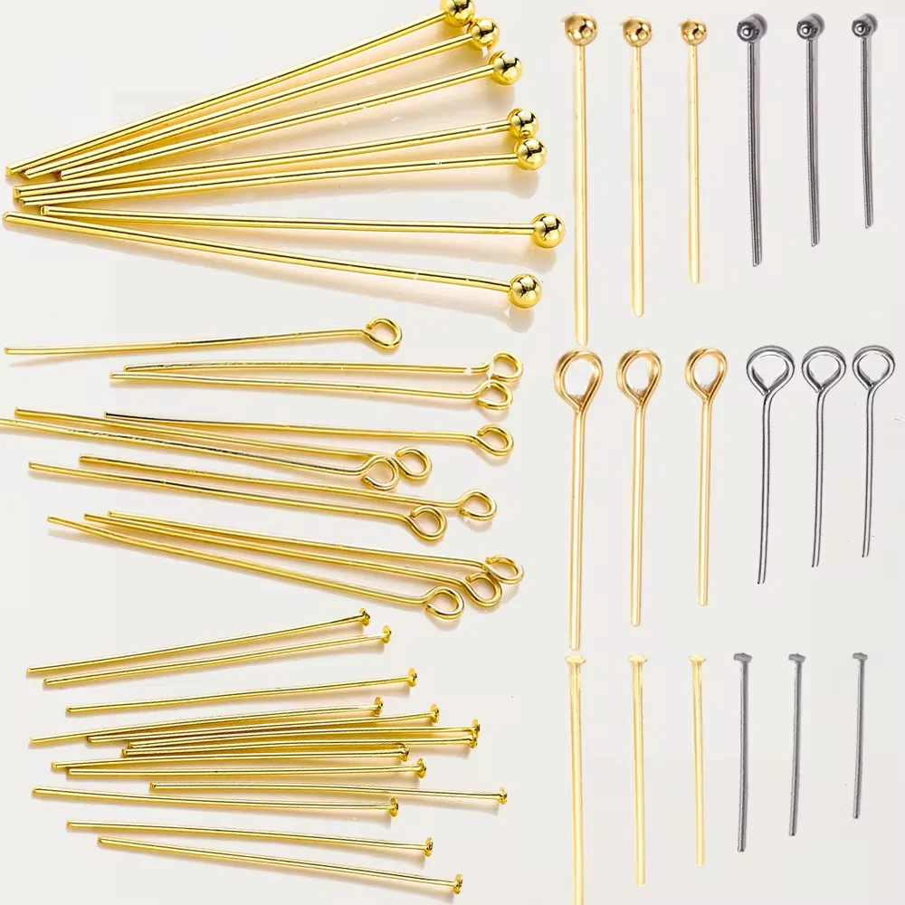 100 sztuk / partia 14K 18K pozłacane 16-50mm szpilki z główką kulkową DIY Biżuteria Making Findings Mosiężne metalowe szpilki z płaską główką z oczkiem Materiały eksploatacyjne