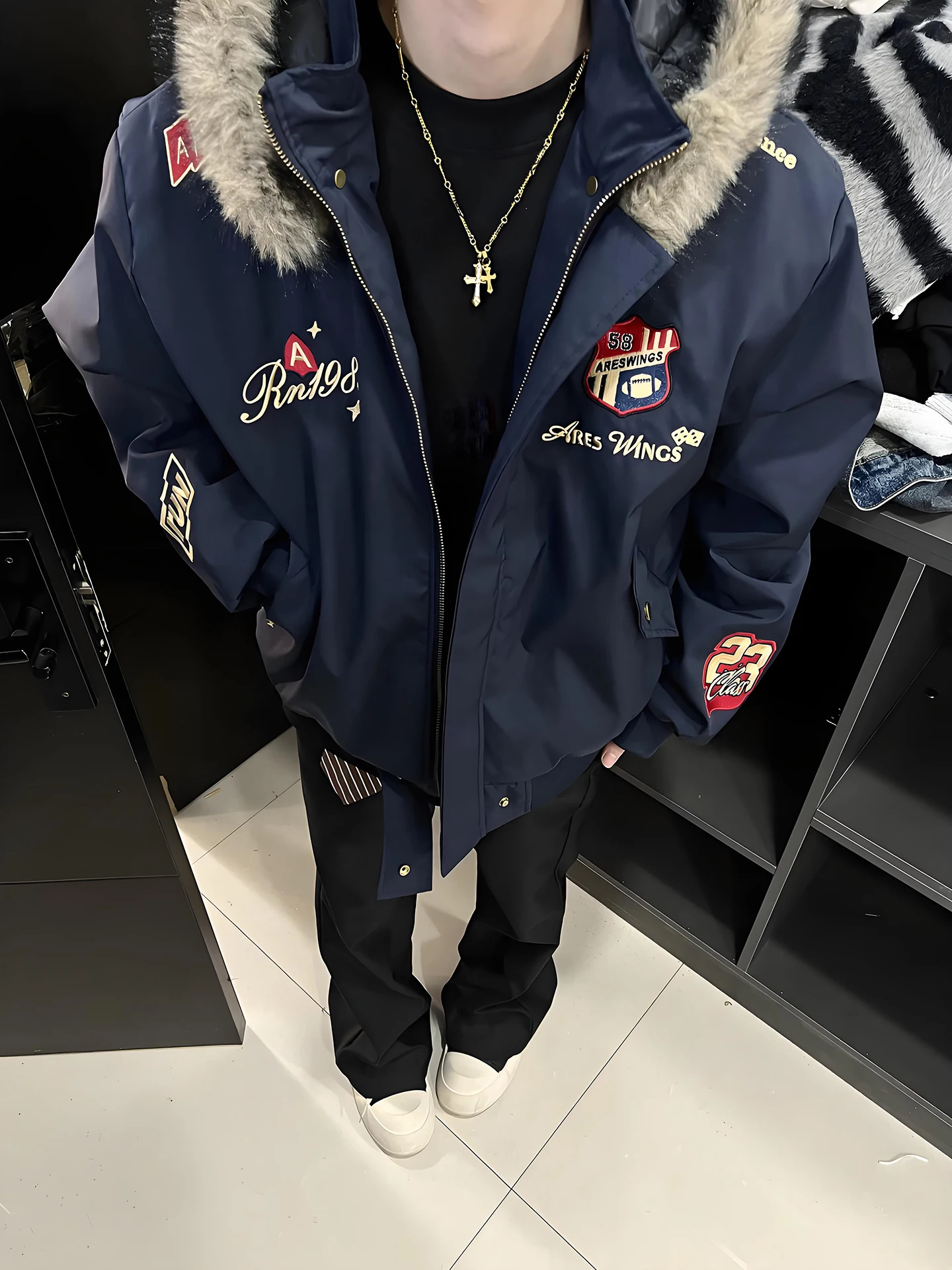 

Мужская зимняя теплая куртка-парка из хлопка с американской вышивкой, двусторонняя, для активного отдыха на природе