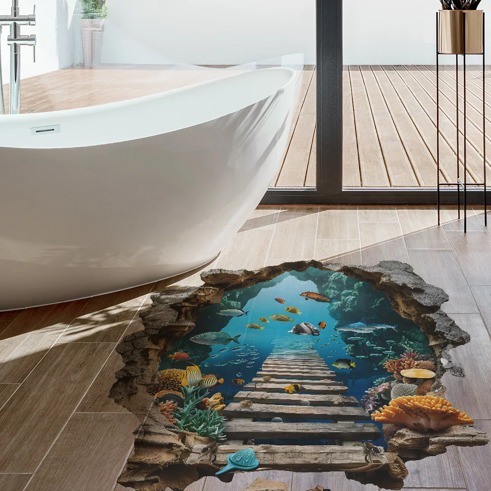 3D Wall Breaking Wall Stickers Living Room Wall Decor Boys Children's Room Underwater World Wall Stickers DIY Decorate