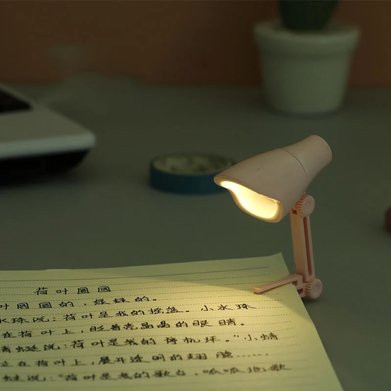 LED Mini Desk Lamp Folding Small Table Lamp for Carrying Around Learning to Read Night Light with Clip Tabletop Ornament