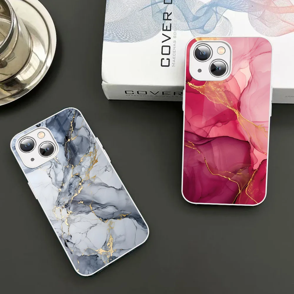 

Gorgeous Marble Pattern Phone Case Tempered Glass For Iphone 14 13 12 11 Pro Mini XS MAX 14Plus X XS XR Fundas