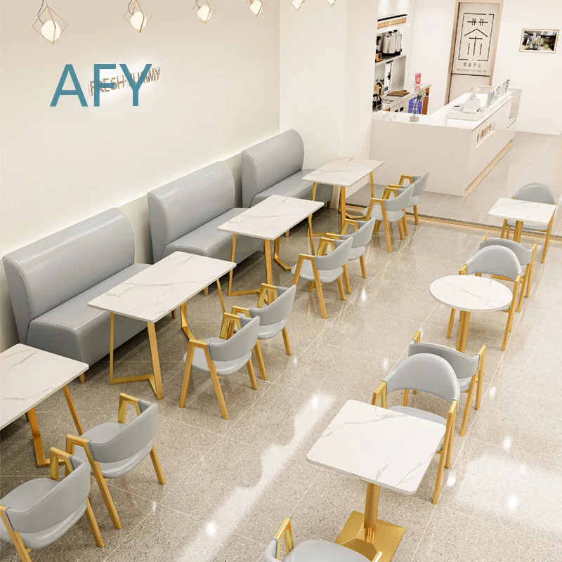 Minimalist Coffee Shop Furniture Set for Milk Tea Shop Restaurant Snack Bar Wrought Iron Table and Chair Combo for Noodle