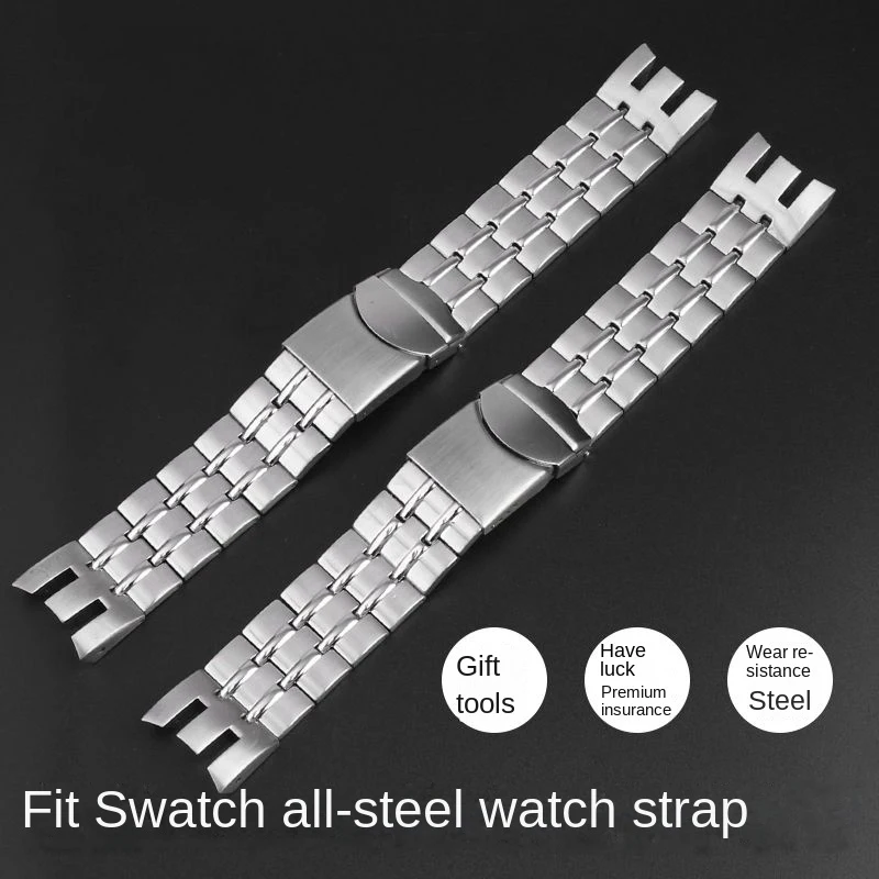 Curved End Toothed Steel Watchband for Swatch Flyback YRS403 YRS402 YRS412 YRS426 YRS402G Stainless Steel Watch Chain Strap 21mm