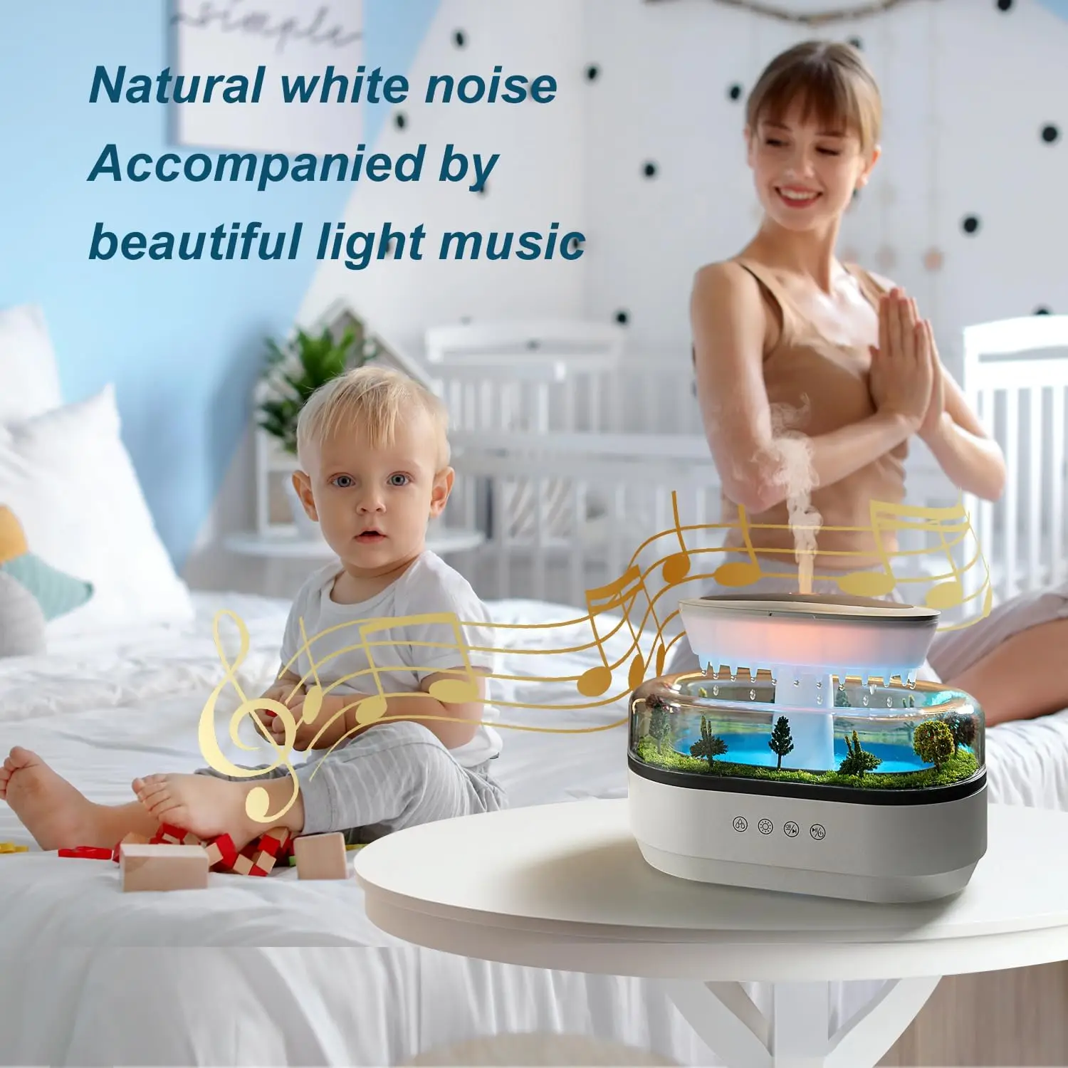 250ML Rain Diffuser Cloud Humidifier Rain Water Drip Humidifier with Drip Music Micro Landscape Ultrasonic Diffuser for Bedroom
