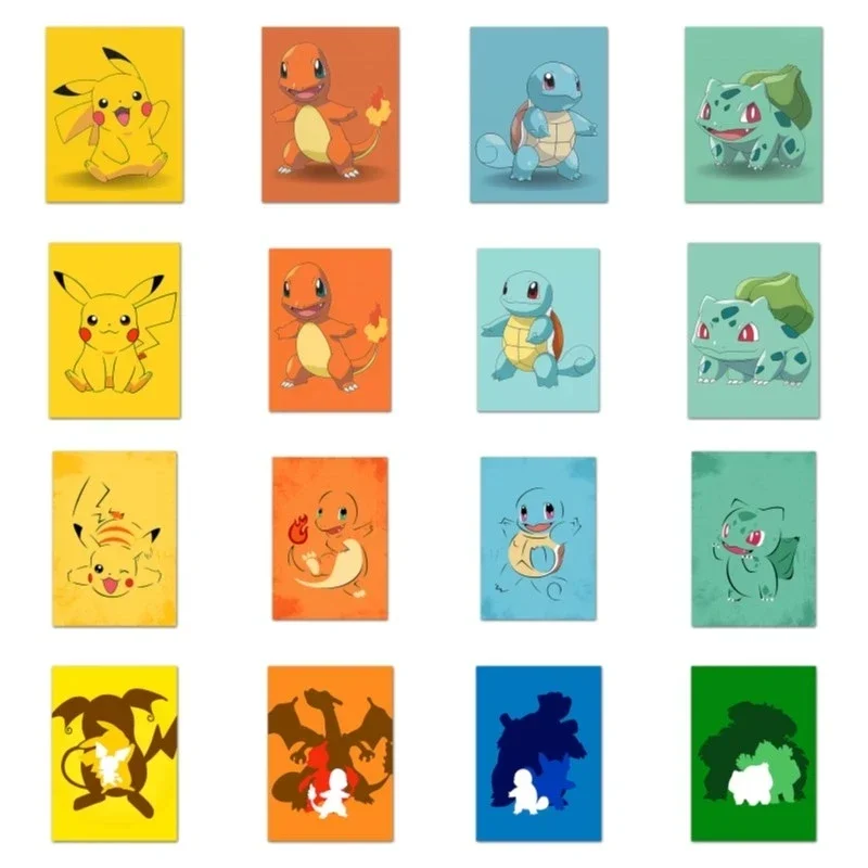 

Kawaii Customized Pokemon Evolution Series Poster Pikachu Charmander Bulbasaur Squirtle Decorative Painting Children's Toy Gift