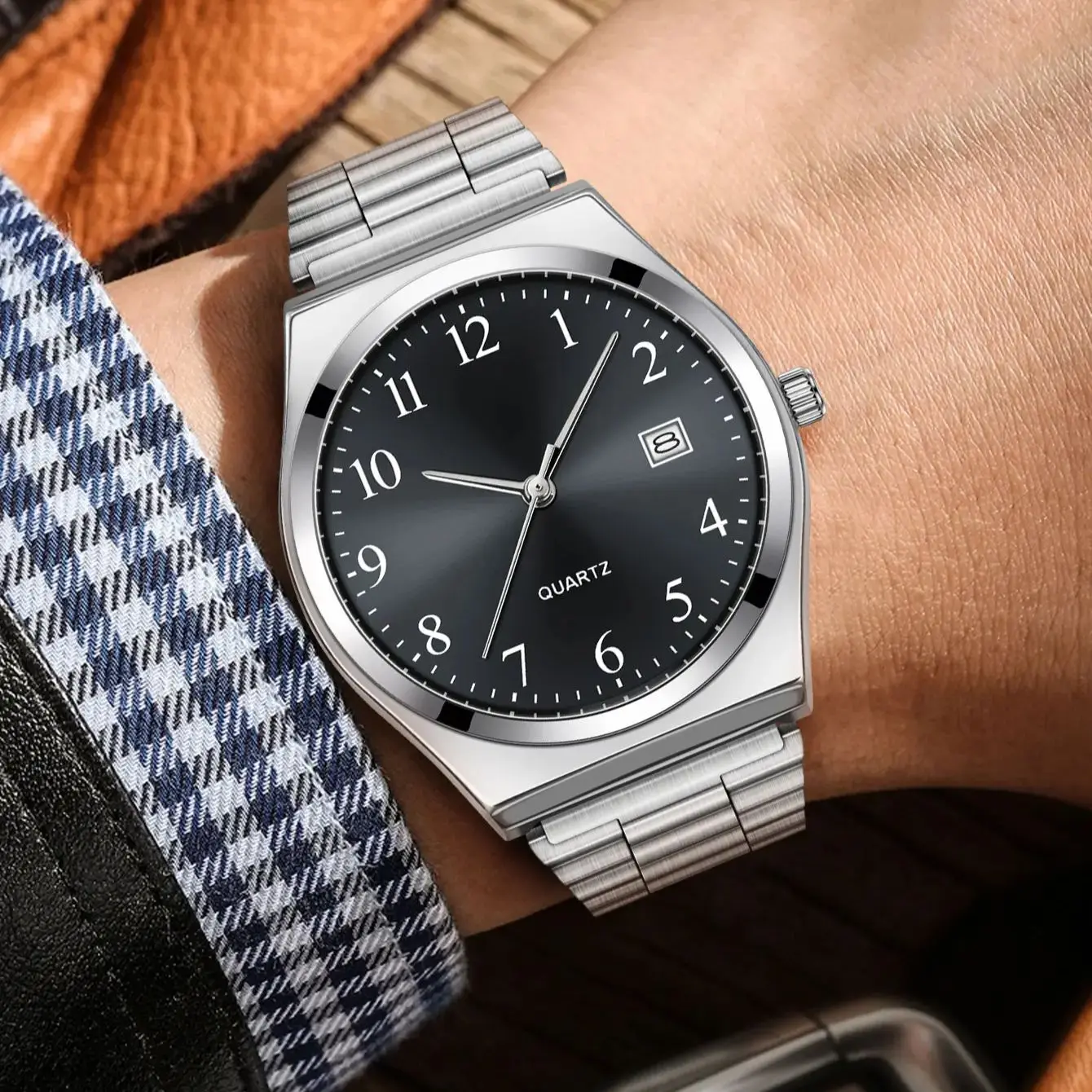 LUCKY FOX - Jam Tangan Stainless Steel Bergaya & Minimalis dengan Dial Hitam - Ketepatan Waktu Yang Tepat untuk Sehari-hari