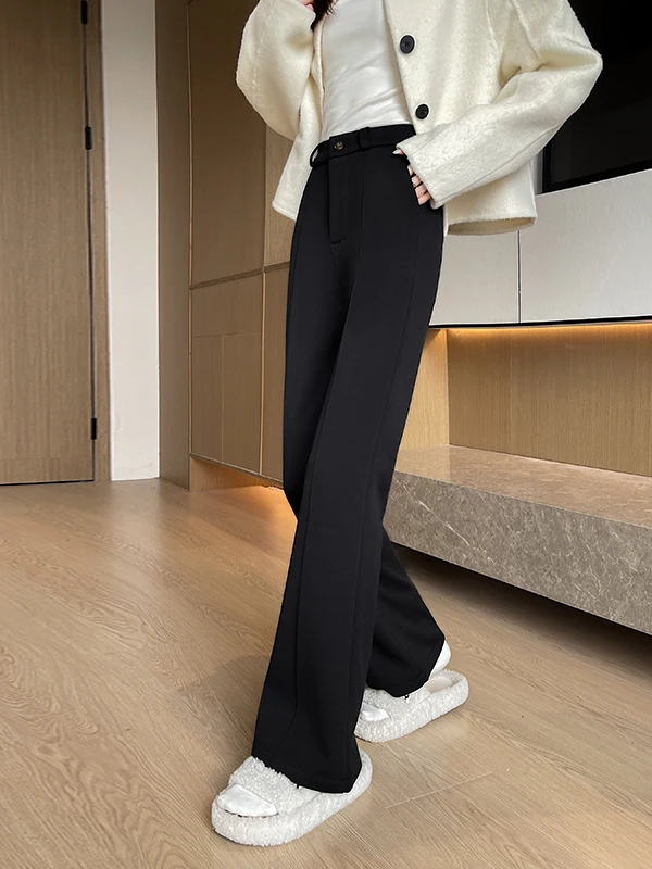 Bla Thiened pantalon droit en laine femme automne hiver minceur pantalon à jambes larges taille haute pantalon évasé