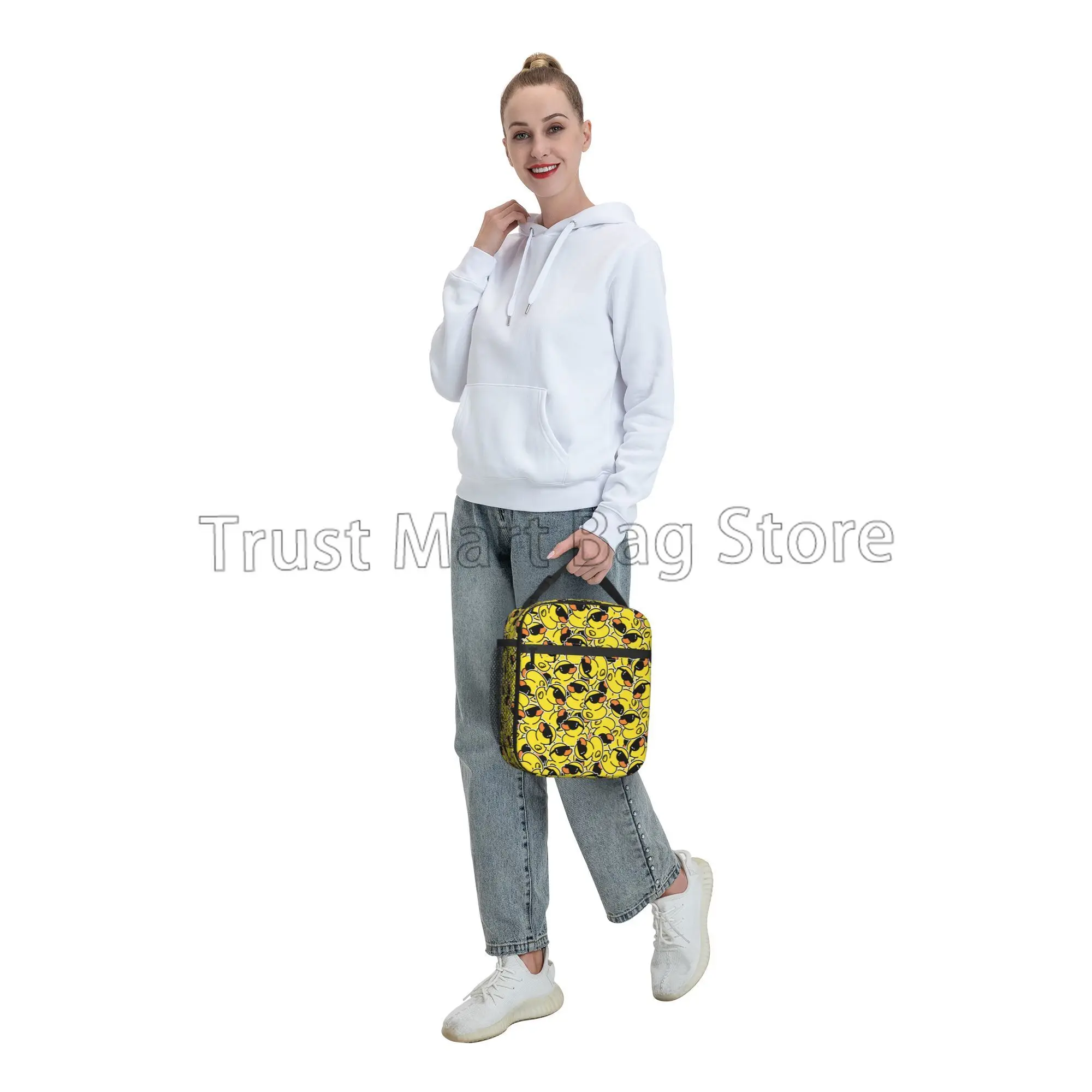 Cute Rubber Ducky Lunch Bag Yellow Cartoon Ducks Reusable Insulated Tote Bag Thermal Lunch Box for Work School Picnic Travel