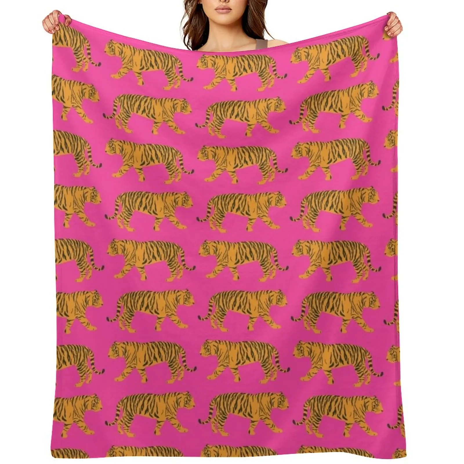 

Hot Pink and Orange Bengal Indian Tiger Print Pattern Throw Blanket Moving wednesday Decorative Sofas Blankets