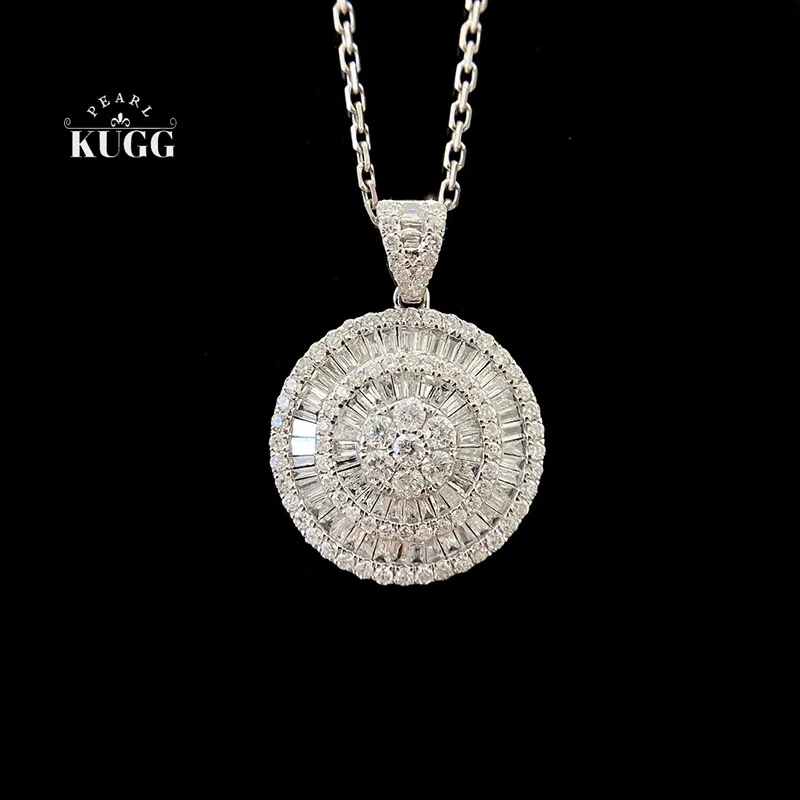 

KUGG 100% 18K White Gold Necklace Women Luxury Shiny Design 0.80carat Real Natural Diamond Pendant Necklace High Wedding Jewelry