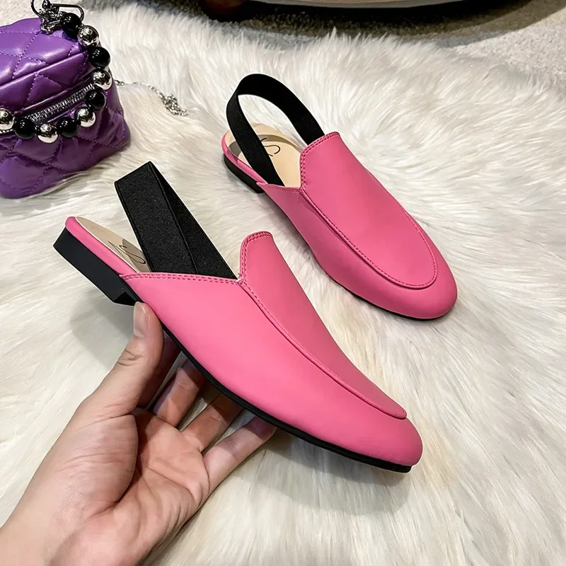 Rear elastic belt half slippers women summer wear Muller shoes 2023 new flat sandals