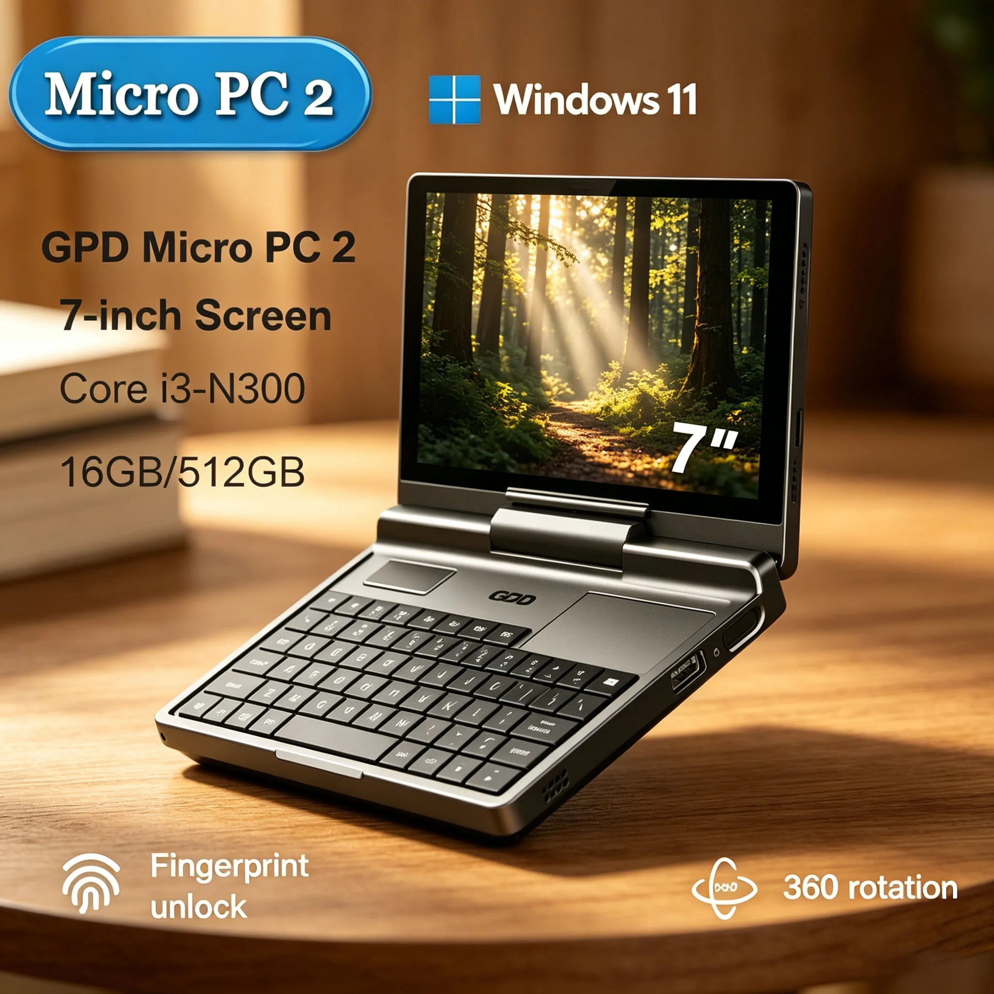 

Bestseller GPD Micro PC 2 Powerful Mini Laptop N300 16GB RAM 512GB SSD Windows 11 Handheld PC 7 Inch Touch Screen