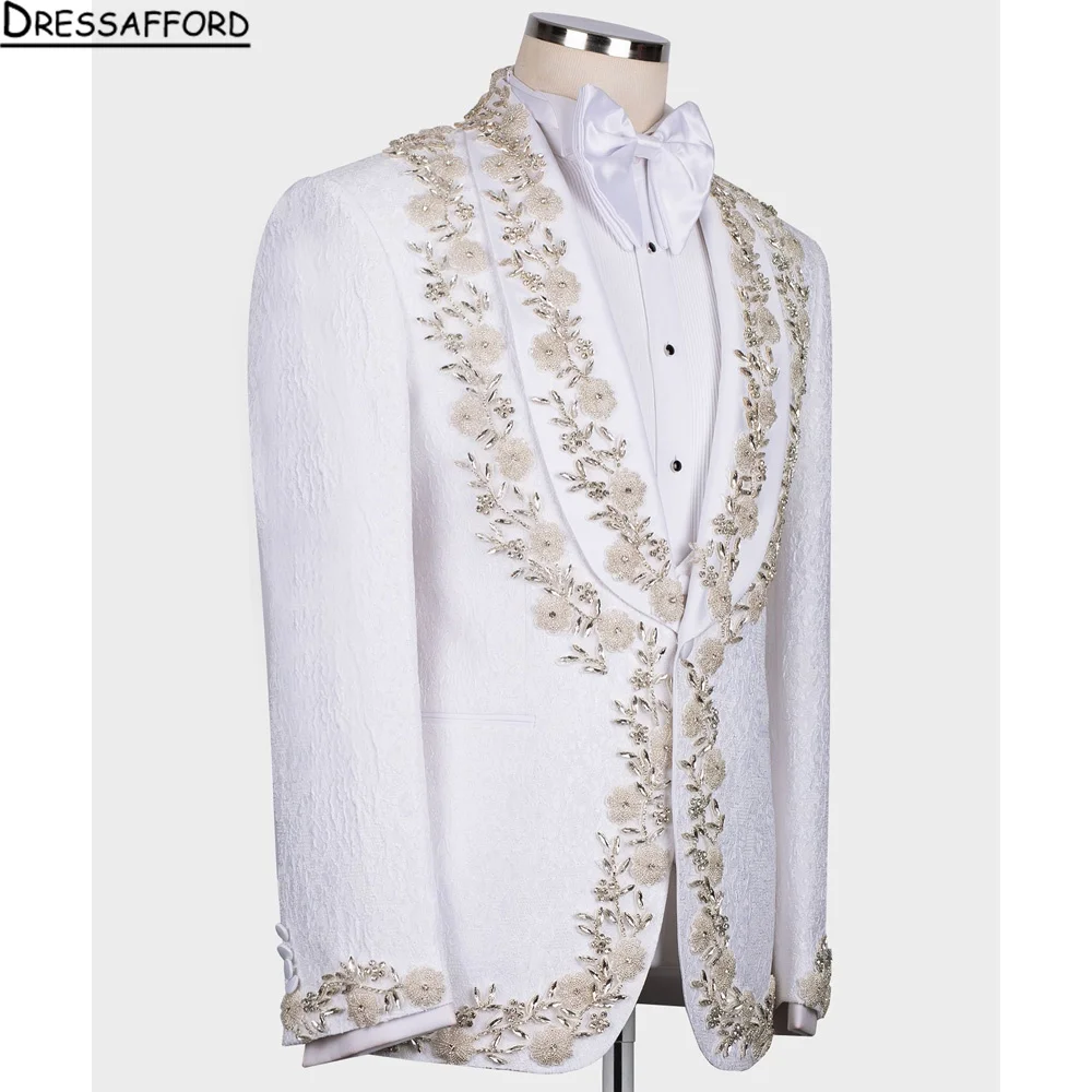 Jacquard Suit Male Business Casual Coat Fashion Men Wedding Party Tuxedo Dress Blazers Slim Fit Tops