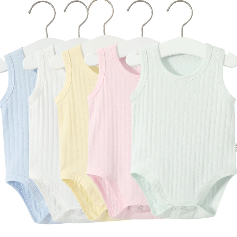 High Quality Soft Breathable 100% Cotton  Sleeveless Baby Rompers Round-neck Summer Baby Bodysuit Plain Infant clothes