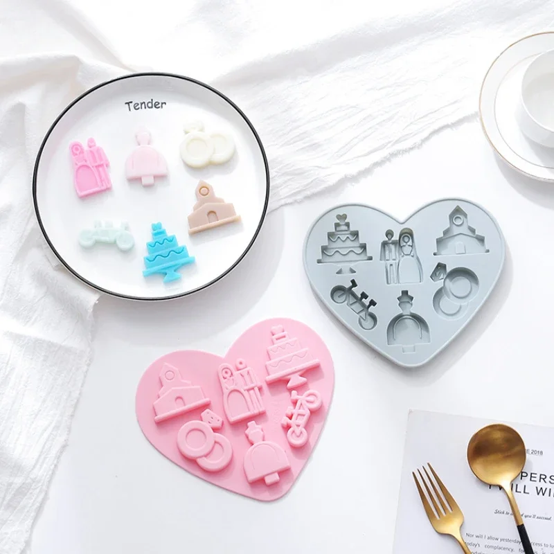 Valentine's Day Heart Shaped Chocolate Mould Soap Silicone Ice Tray Wedding Cake Mould 6 Cavity DIY Baking Pastry Tool