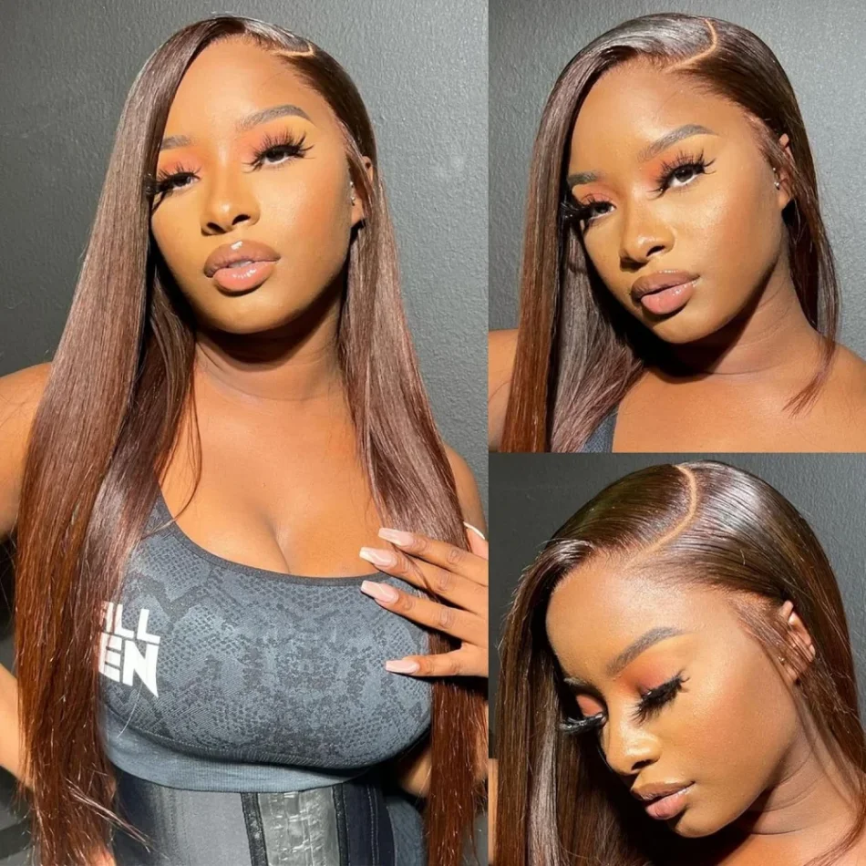 13x6 HD Lace Frontal Wig Chocolate Brown Lace Front Wigs 30 Inch Bone Straight Brazilian Human Hair Wig For Women Colored Wigs image 4