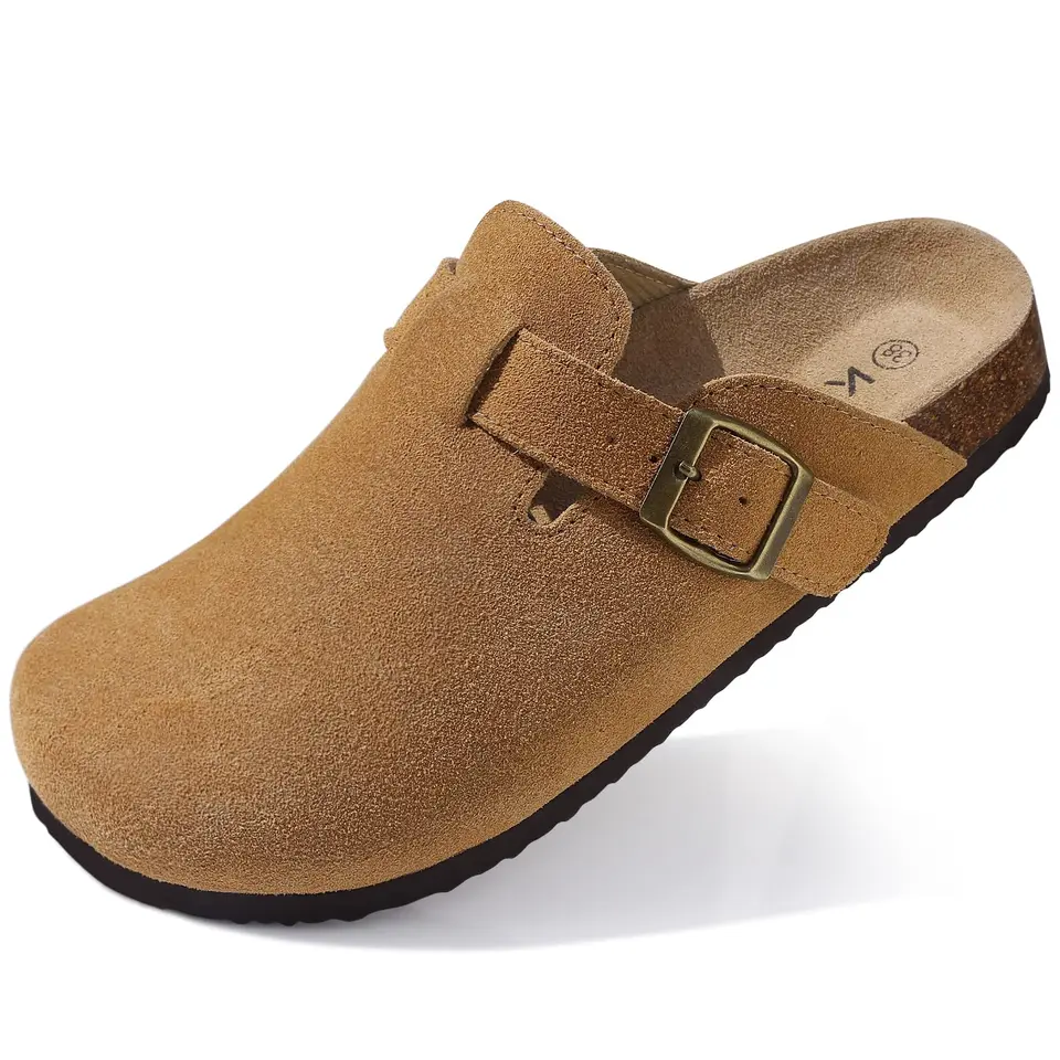 Kidmi New Faux Suede Clogs for Women Men Clogs Soft Cork Footbed Mules Comfort Potato Shoes with Arch Support Beach Sandals, image 11