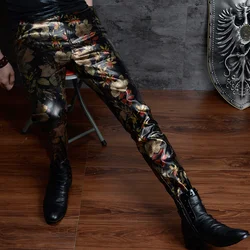 Pants Personalized Printed Leather Men's Korean-style Slim-fit Pants Nightclub Hip Hop Men Leather Pants Camouflage Trousers Men